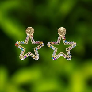 Star <b>Earrings</b> 316L Stainless Steel PVD Gold Plating Multicolor Rhinestones Fashion Jewelry - Product Image 3