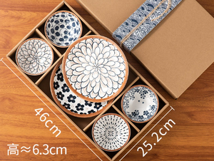 Modernes Keramik-Geschirrset mit Schüsseln Tellern Suppenlöffel Obst-Salat-Teller Bambus-Essstäbchen für 2/4/6 Personen - Product Image 5