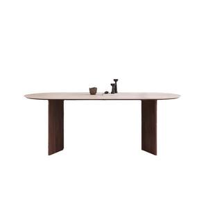 Moderner Esstisch in Walnussfarbe, oval geformt mit Massivholzbeinen, geeignet für Restaurant- und Familienessen. - Product Image 5