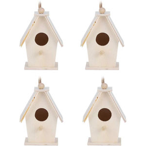 Houten Vogelhuis 4-delige <span class=keywords><strong>Mini</strong></span> Hangende Vogelhuis Nestkast Natuurlijke Onafgewerkte Houten Nesten Voor Buitentuin Patio - Product Image 1