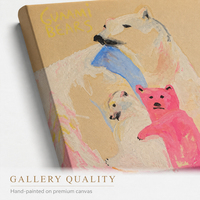 Peinture à l'huile abstraite sur toile Famille d'ours, Ours polaire rose, Art populaire, Taille personnalisée, Vente en gros auprès du fabricant d'art