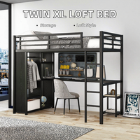 Lit superposé moderne en bois California King avec armoire, bureau, étagères de rangement et isolation phonique pour dortoir, école, appartement, chambre