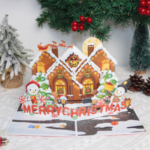 Creative Gingerbread House Árbol de Navidad Muñeco de nieve Almendra Candy Stick Guirnalda de Navidad Corriendo Elk Feliz Navidad Tarjeta emergente 3D - Product Image 1