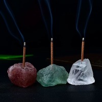 Support de bâtonnets d'encens en pierre naturelle brute de quartz cristallin, pierres précieuses mélangées, pour la décoration - Vente en gros