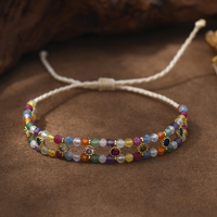 Gelang manik-manik berlapis ganda zirkon dengan batu kuarsa alami facet berkualitas tinggi Eropa Amerika, perhiasan retro eksotis, hadiah
