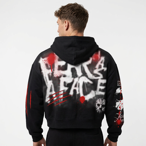 Sweat-shirt à capuche court noir pour homme, style streetwear, imprimé graffiti au dos, 100% coton, impression numérique, service OEM - Product Image 6