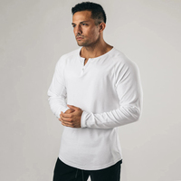 Chemises de sport à col en V et muscle pour hommes T-shirts en jersey de fitness en coton à manches longues de coupe régulière T-shirt de gymnastique pour hommes