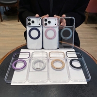 Coque de téléphone magnétique transparente anti-jaunissement avec protection d'objectif métallique et béquille 360 antichoc pour iPhone 18 Pro Max 17 16 15 13 12