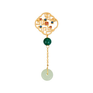 Chinese Style Hollowed Out Geometric Brooch With Jade Like Pendant For Women Hanfu Cheongsam Pin Everyday Wear - Product Image 5
