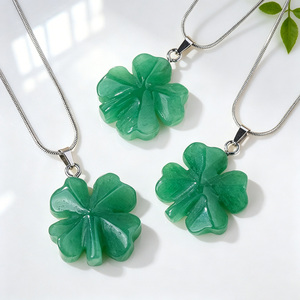 Collana con Ciondolo Quadrifoglio in <span class=keywords><strong>Avventurina</strong></span> <span class=keywords><strong>Verde</strong></span> Naturale, Amuleto Portafortuna, Gioiello con Cristallo Curativo per Donne, Regalo - Product Image 2