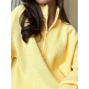 Pull côtelé à demi-zip jaune citron pour femmes - Product Image 4