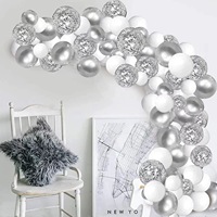 Vente en gros de ballons personnalisés en argent blanc mat, fournitures de décoration pour fête d'anniversaire de mariage, kit d'arche de ballons