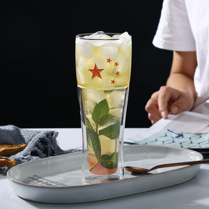 Hot bán cao thủy tinh borosilicate nhiệt cách điện Pilsener <span class=keywords><strong>Mug</strong></span> Highball Glass Cup 15oz đôi-tường bia kính nước trái cây Tumbler - Product Image 5