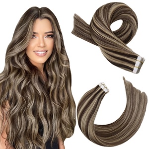 Extensioni per capelli umani Remy con nastro adesivo, capelli cinesi, 24 pollici, castano <span class=keywords><strong>scuro</strong></span>/<span class=keywords><strong>biondo</strong></span> caramello con riflessi, doppia trama a macchina, 20 pezzi/50g - Product Image 1