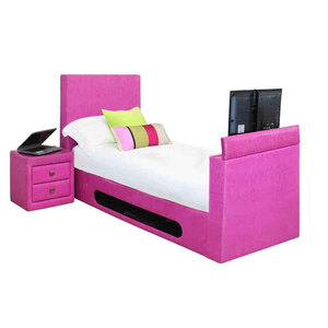 Struttura letto moderna in tessuto imbottito con supporto <span class=keywords><strong>TV</strong></span> integrato, parte letto in tessuto, struttura letto alta con <span class=keywords><strong>TV</strong></span> - Product Image 6