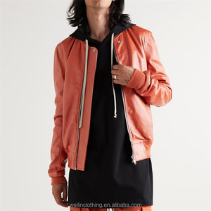 Coupe-vent personnalisé, blouson court et court en cuir <span class=keywords><strong>orange</strong></span> pour hommes - Product Image 2