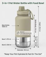 Bouteille d'eau portable 3-en-1 en acier inoxydable de 32 oz pour chiens et chats, avec récipient alimentaire, idéale pour les voyages en extérieur, qualité alimentaire