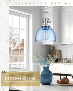 SIMIG Farmhouse Pendant <strong>Lights</strong> for Kitchen <strong>Island</strong> Dining Room 7.5" Blue Seeded Glass Shade <strong>Brushed</strong> <strong>Nickel</strong> Finish - Product Image 6