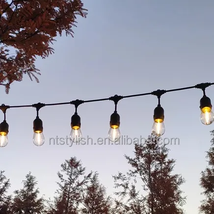 10m 15m20mカスタマイズされた商用グレード防水屋外LEDパティオストリングライトS14電球接続可能な花飾りライトストリング
