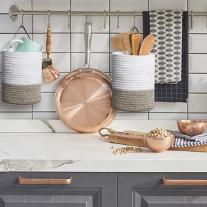 Cotton rope hanging <b>basket</b>, wall <b>basket</b>, small <b>basket</b> with leather handle, <b>storage</b> bucket, cotton rope handle <b>storage</b> rack, - Product Image 5