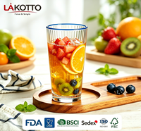 LAKOTTO Verre à eau haut en verre transparent 310 ml avec rayures verticales, design classique, réutilisable pour café, thé, bière, jus, boissons quotidiennes