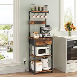 Étagère de cuisine multifonctionnelle avec support pour micro-ondes, station café, tiroir et multiprise intégrée - Product Image 4