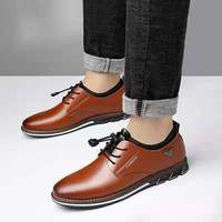 Chaussures habillées en cuir véritable pour hommes HeBei 38-48, basses, à lacets, légères, brodées, en PU et caoutchouc EVA, noires