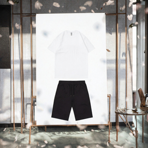 Ensemble streetwear décontracté pour homme : T-shirt blanc oversize et short noir à cordon de serrage, en jersey tricoté uni - Product Image 3