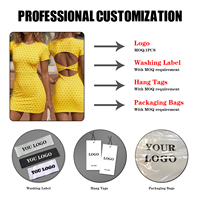 Combinaison de yoga extensible à pois pour femme avec logo personnalisé, manches courtes, col rond, dos évidé, coupe ajustée, robe de sport fitness