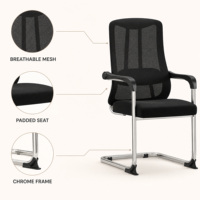 Chaise de bureau moderne en maille pour invités, réglable en hauteur, avec base cantilever chromée, accoudoirs et siège rembourré, idéale pour les conférences et les réceptions.