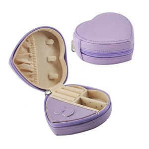 Portable Heart Shape PU Jewelry Case Zipper <strong>Travel</strong> <strong>Organiser</strong> for Ring Earring Necklace Elegant Container for <strong>Jewellery</strong> Storage - Product Image 1