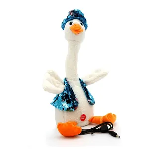 קטיפה ריקוד ברווז חיקוי ברווז שירה צעצוע חוזר על מה אתה אמר ריקודים אלקטרוניים ברווזים עם בגדים לילדים פעוטות