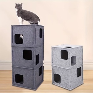 Meubles pour animaux de compagnie écologiques modernes, maison en feutre modulaire empilable pour chat avec plusieurs entrées, montage facile pour chats d'intérieur - Product Image 6