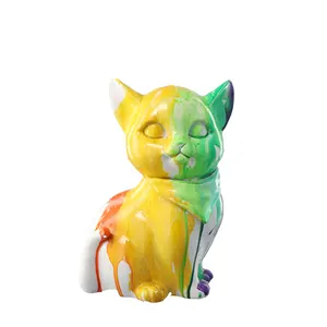 Estátua de resina de gato colorida feita sob encomenda, estátua de animal engraçada de 24 cm de altura, artesanato em resina