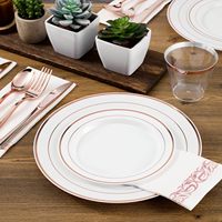 Ensemble de vaisselle jetable élégant blanc sans BPA pour 25 invités, 175 pièces, avec bordure or rose, pour mariage, fête, restaurant
