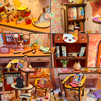 Kit de puzzle 3D créatif DIY en bois découpé au laser, thème maison pour chat et coin lecture, mini maison de poupée, avec éclairage LED, jouet éducatif