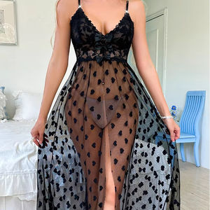 Camisón de malla transparente con lazo, sexy y seductor, con bordado fino, para mujer, en oferta. - Product Image 5