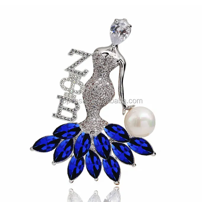 Topvesko Newest 2023 Fashion Jewelry Zeta Phi Beta Elegant Pearl Pin Finer Women Royal Blue Lady Brooch