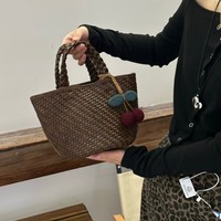 Sac fourre-tout vintage en cuir véritable tressé à la main de style coréen, grande capacité, sac à bandoulière décontracté avec fermeture éclair