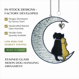 Attrape-soleil en verre fait main, motif <span class=keywords><strong>Chien</strong></span> et Lune, avec cadre métallique, à suspendre pour fenêtre, décoration lumineuse pour la maison - Product Image 1