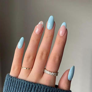 Faux ongles <span class=keywords><strong>à</strong></span> presser en gros, motifs <span class=keywords><strong>French</strong></span> Blue Wave, autocollants amovibles pour <span class=keywords><strong>manucure</strong></span>, en gros - Product Image 1