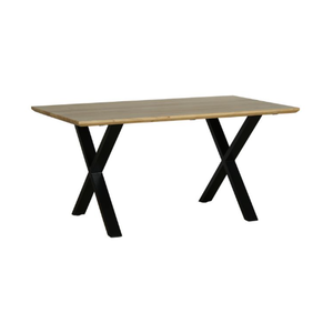 Mesa de comedor moderna y duradera con patas de base de hierro con acabado natural de madera de acacia maciza con revestimiento de polvo negro para hoteles - Product Image 1