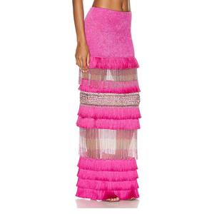 Alta Calidad Personalizado Rosa Moda Fringe <span class=keywords><strong>Maxi</strong></span> Vestidos en <span class=keywords><strong>Pop</strong></span> para Mujeres - Product Image 2