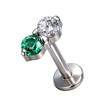 Labret en Titane G23 ASTM F136 à Double Pierre Ronde Émeraude et Zircon Cubique Transparent, Fileté Intérieurement, pour Cartilage, Hélix, Lèvre, Bijou de Piercing Corporel