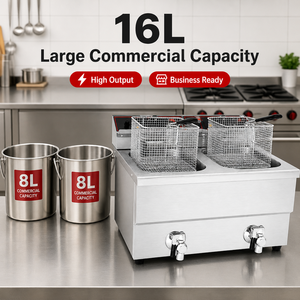 Freidora Eléctrica Comercial de 16L con Doble Tanque y Doble Cesta, 5.6kW, con Válvulas de Drenaje Dobles para Papas Fritas y Pollo, Uso en Restaurantes - Product Image 4