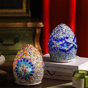 Lampe de table en verre de style marocain avec abat-jour en forme d'œuf turc, portable, rechargeable, LED, mosaïque rotative, veilleuse pour chambre à coucher - Product Image 3