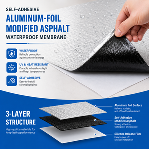 Panneaux de membrane d'étanchéité en <span class=keywords><strong>bitume</strong></span> modifié avec feuille d'aluminium autocollante pour toitures métalliques, protection des bâtiments - Product Image 3