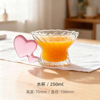 Tazas de Vidrio con Asa de Corazón y Lazo - Tazas de Vidrio Borosilicato de 250 ml con Diseño Acanalado, Lindas Tazas Transparentes para Café y Té con Asa Rosa