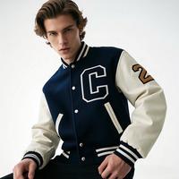 Veste universitaire à manches en cuir vintage personnalisée pour hommes col montant veste Letterman appliques broderie chenille patchs hiver