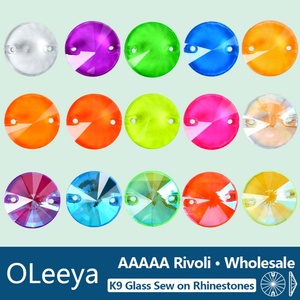 OLeeya Vente en gros de cristaux de strass à coudre de qualité supérieure 5A, forme Rivoli, verre biseauté, dos plat, grands strass à coudre pour vêtements - Product Image 1